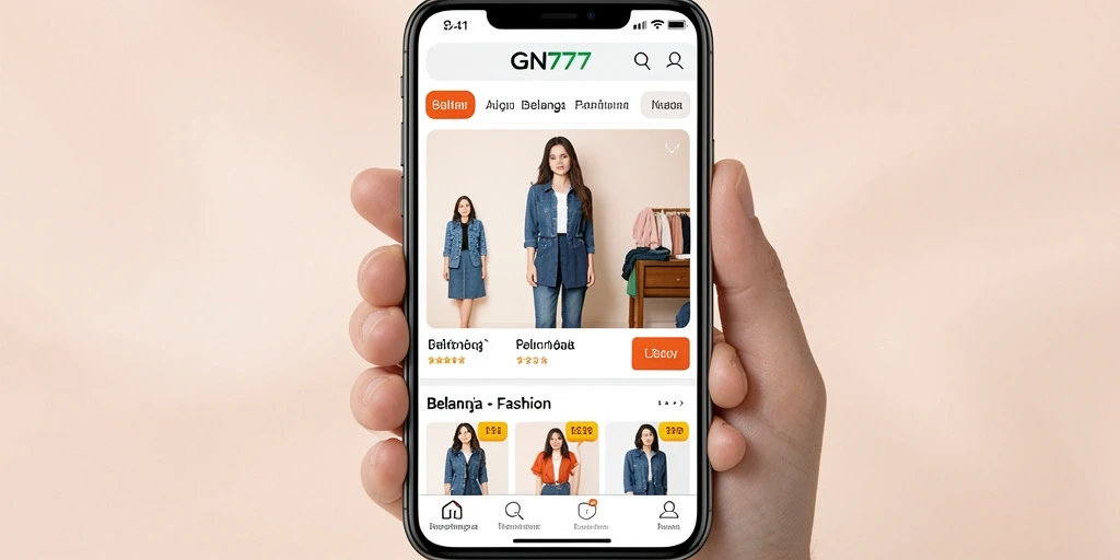 Screenshot antarmuka GN777 menampilkan berbagai produk fashion terbaru.