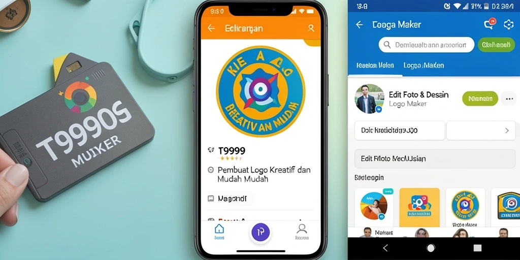 Tampilan antarmuka T9999 dengan fitur pembuat logo yang menarik.