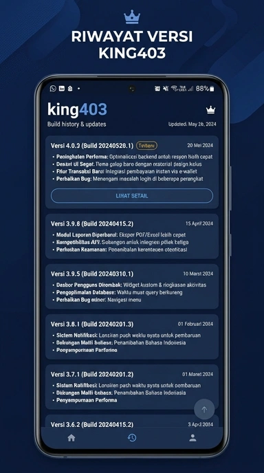 Tampilan riwayat versi king403